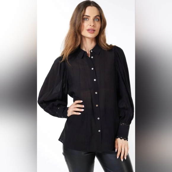 ESQUALO Tops - ESQUALO | Elegant Black Button-Down Blouse, Size 8